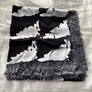 100% SILK SCARF, CHARLES JOURDAN PARIS, BLACK/WHITE, 54 x 52 INCHES, SMALL FRING